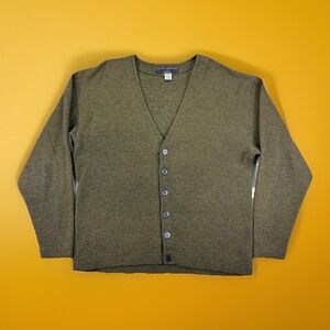 Vintage Henry Grethel Studio Cardigan Sweater Men's M Olive Ribbed Button V-Neck
